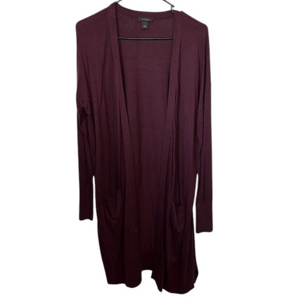 Halogen Open‎ Front Pocket Cardigan Large Berry Long Line Cashmere Blend Sz Lg - Picture 1 of 16
